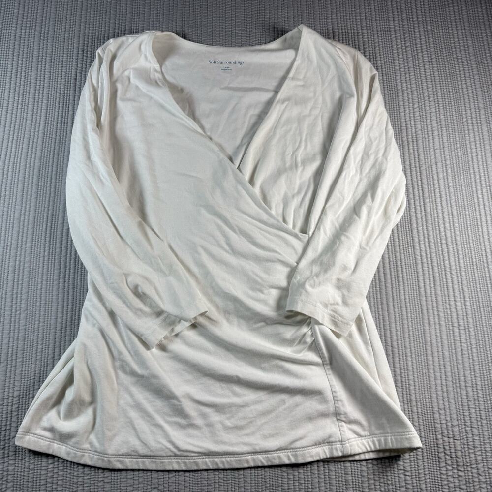 Soft Surroundings Knit Top Shirt Womens L Ruched Side Boho Chic Elevated Basics